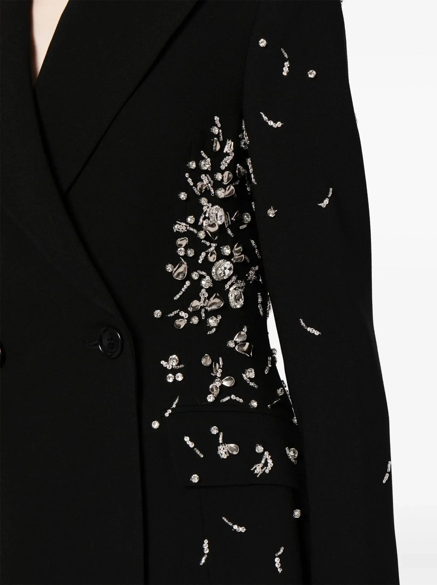Crystal and Sequin-Embellished Double-Breasted Black Blazer - Jackets