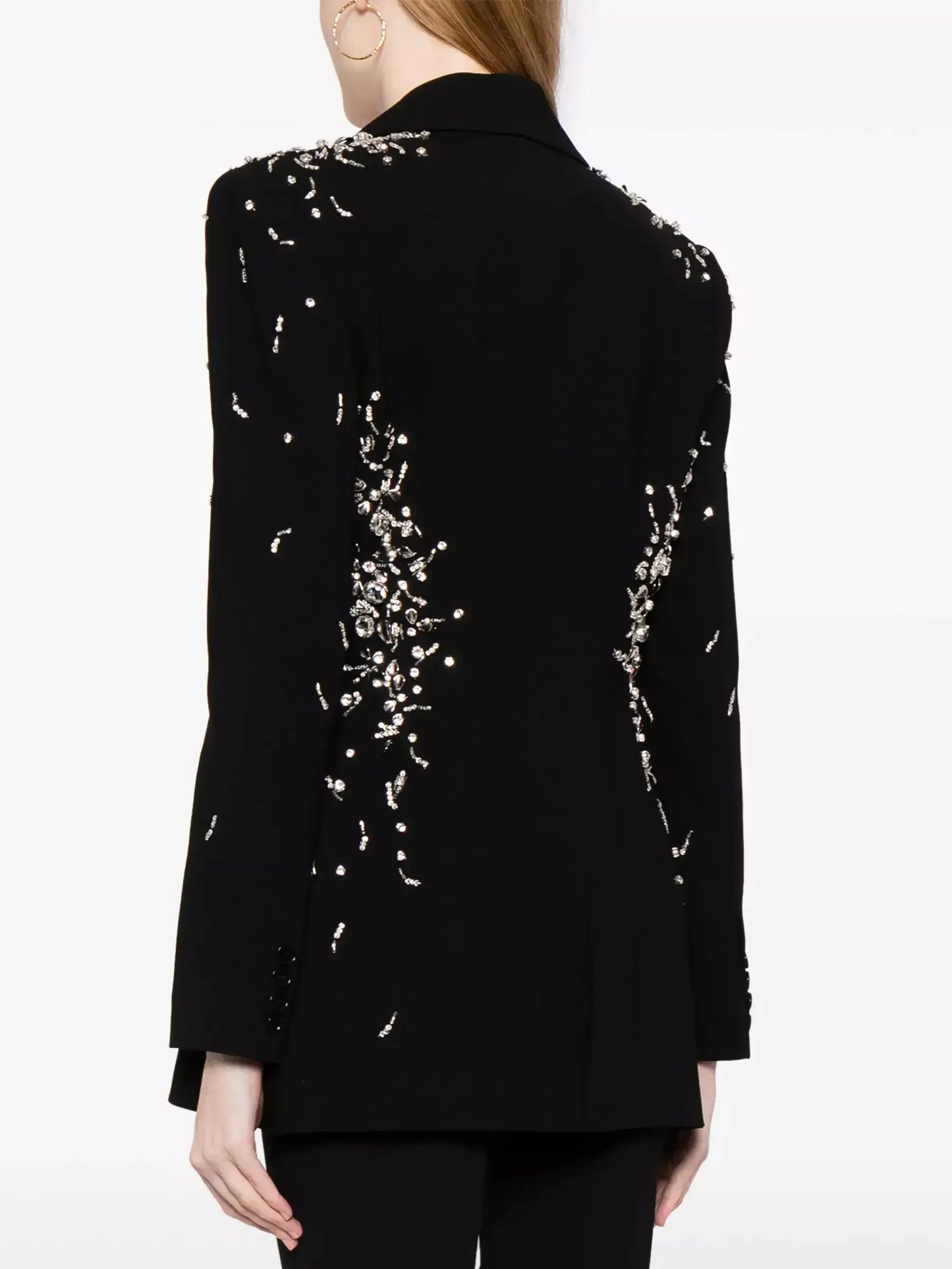 Crystal and Sequin-Embellished Double-Breasted Black Blazer - Jackets