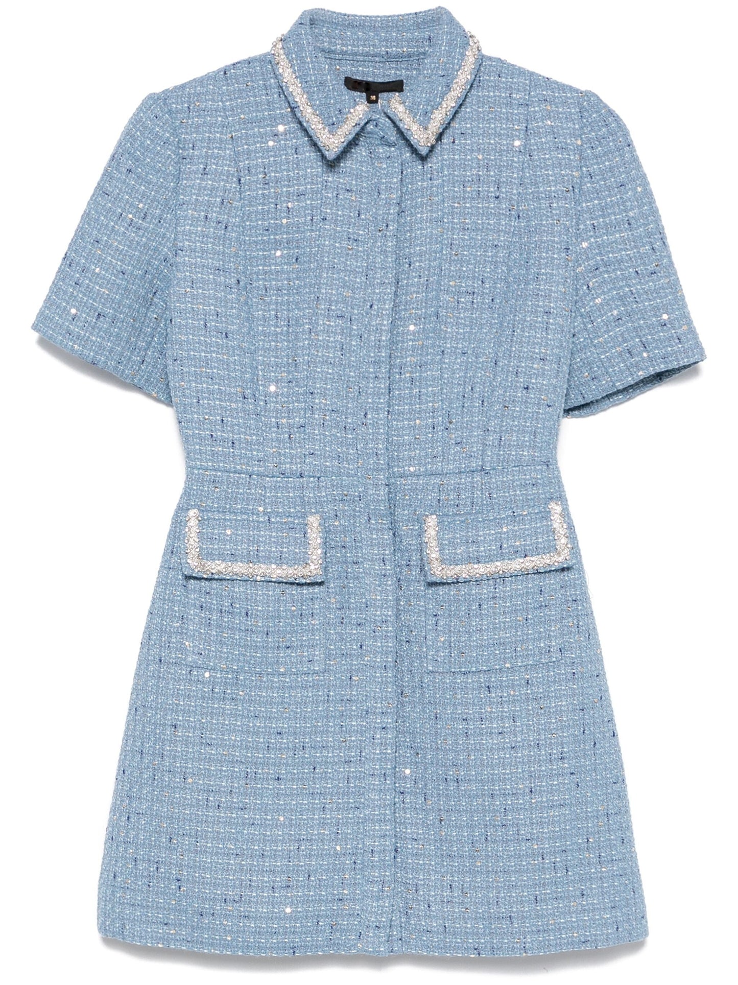 Blue sequin tweed mini dress showcasing stylish design and elegant detail