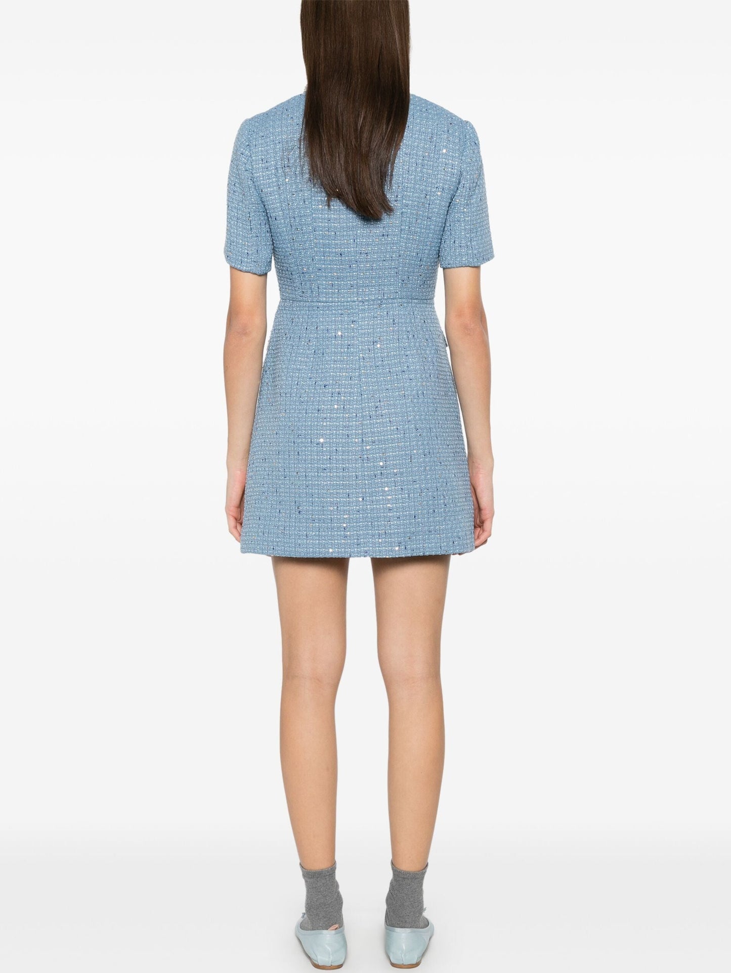 Blue Crystal and Sequin Tweed Mini Dress featuring stylish sequin tweed design