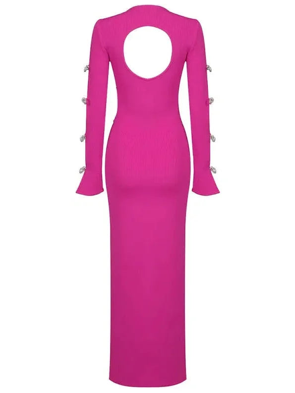 Crystal Bow-Embellished Cut-Out Fuchsia Pink Dress - Dresses