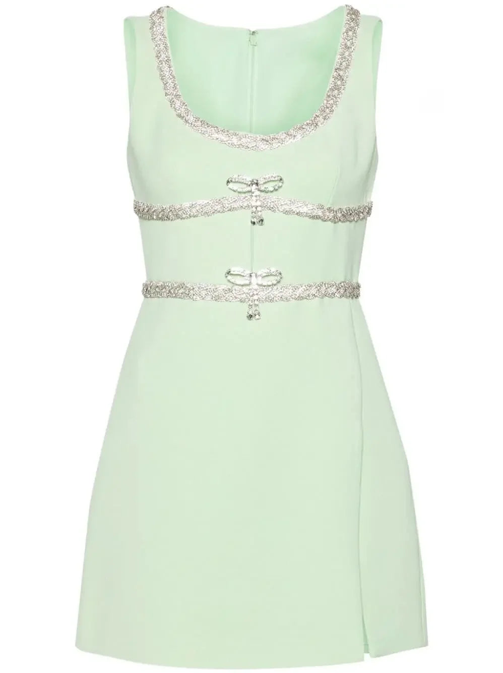 Crystal Bow Embellished Mint Green Mini Dress - Dresses