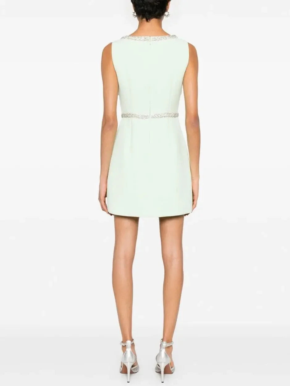 Crystal Bow Embellished Mint Green Mini Dress - Dresses