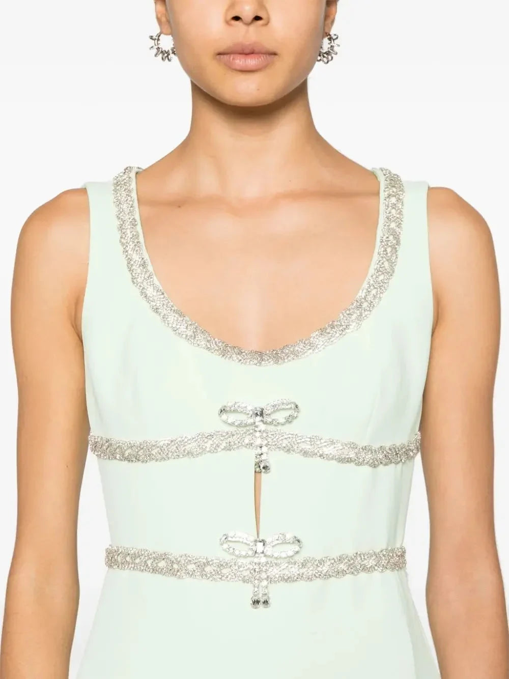 Crystal Bow Embellished Mint Green Mini Dress - Dresses