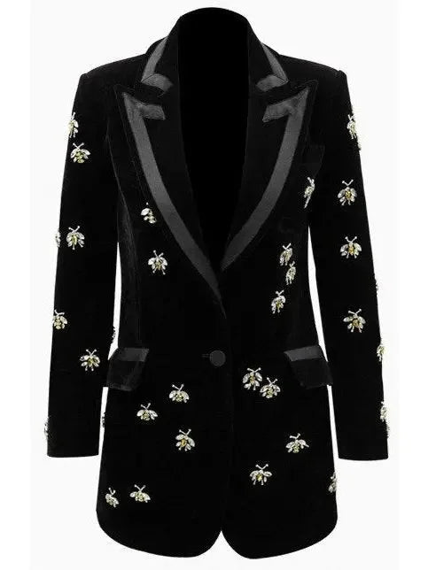 Crystal Bugs Embellished Velvet Blazer - Jackets