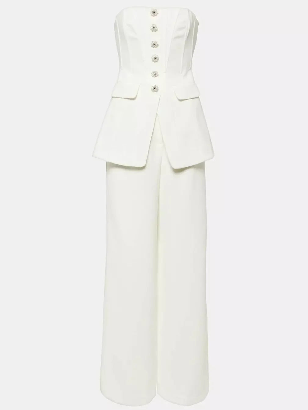 White strapless buttoned dress from Crystal-Buttoned Long Corset Top and Pant Set