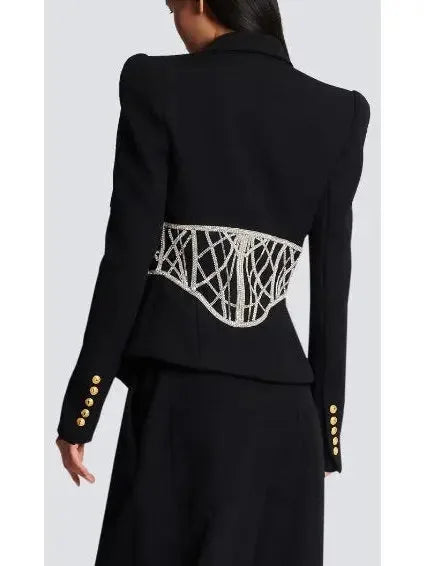 Crystal Corseted Belt-Effect Blazer - Jackets