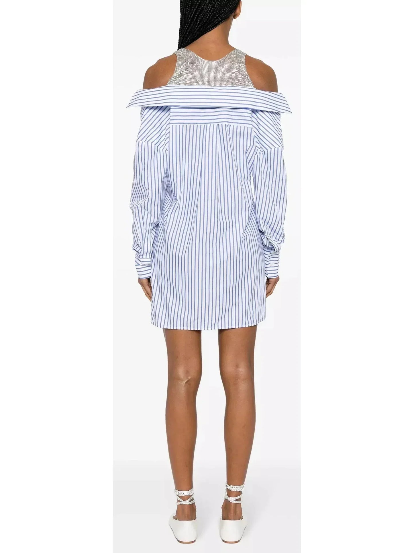Crystal-Detailed Layered Striped Shirt Mini Dress - Dresses