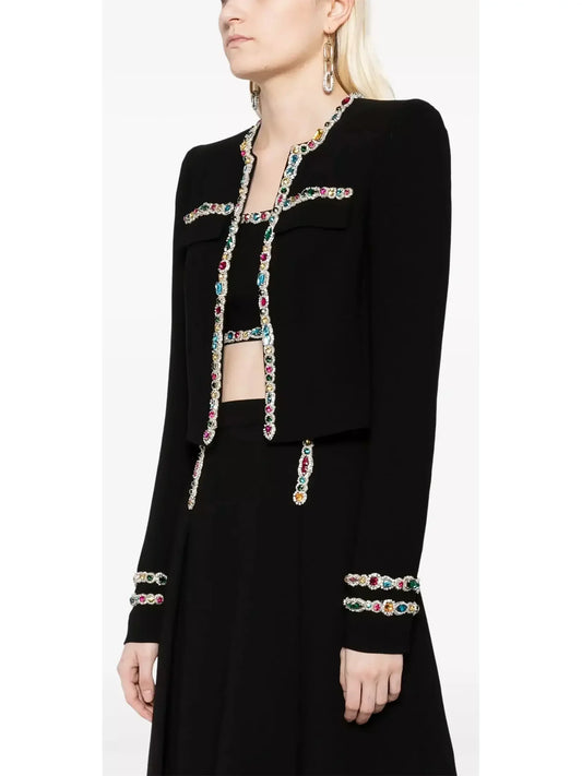 Crystal-Embellished Cady Cropped Jacket and Skirt Set - Suits & Sets