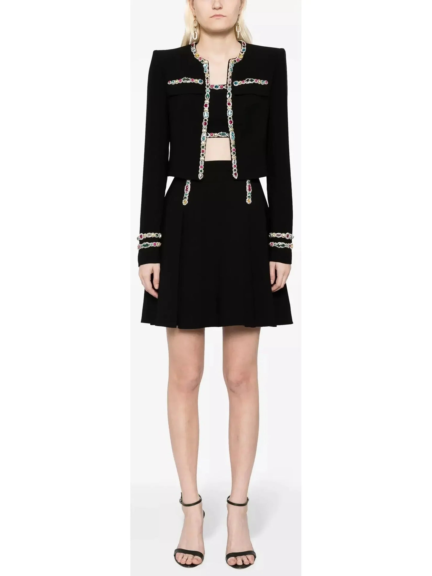 Crystal-Embellished Cady Cropped Jacket and Skirt Set - small - Suits & Sets