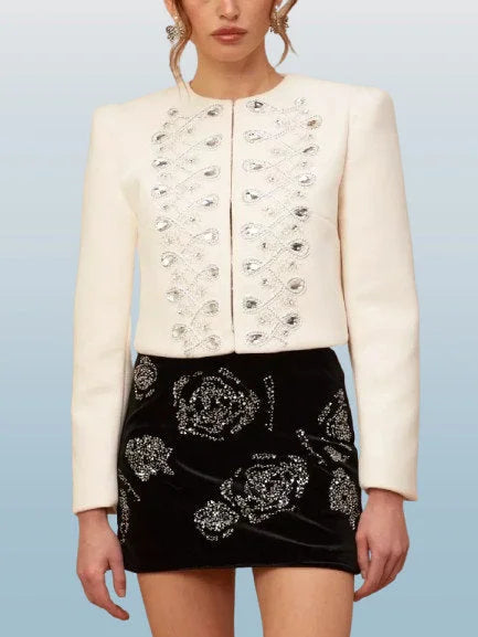 Crystal-Embellished Cropped Jacket - Jackets