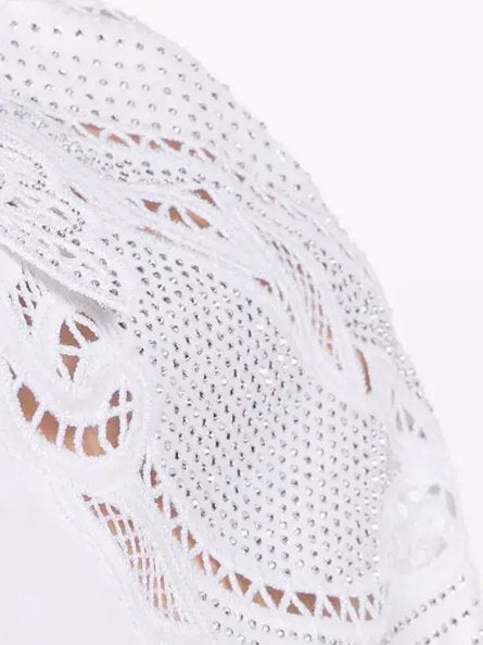 Crystal Embellished Cut-Out White Blouse - Tops