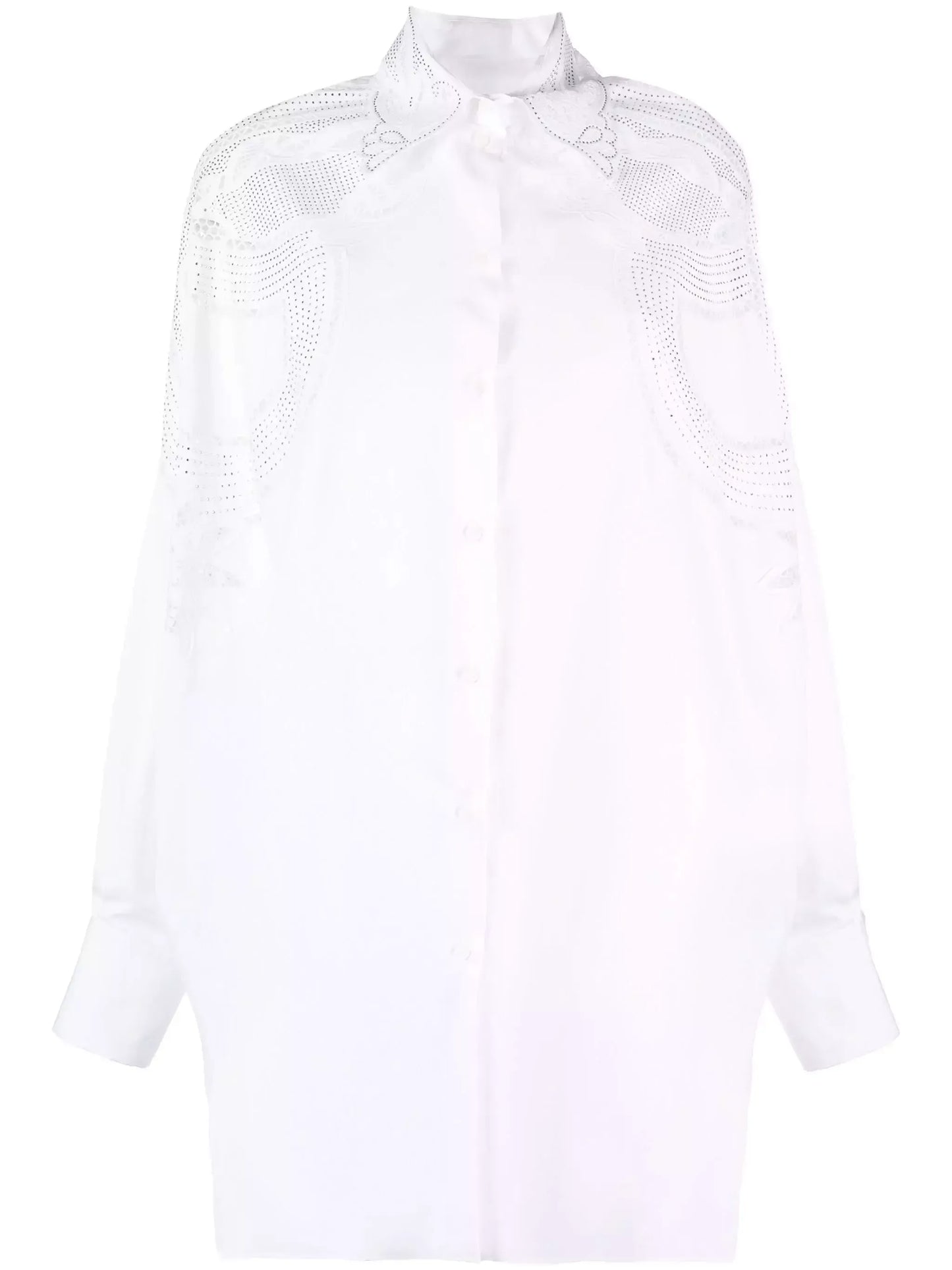 Crystal Embellished Cut-Out White Blouse - Tops