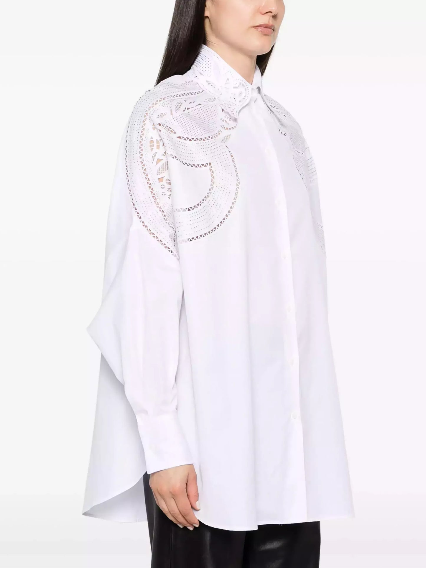 Crystal Embellished Cut-Out White Blouse - Tops