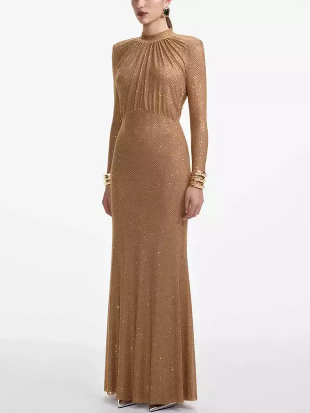 Crystal Embellished Gathered Maxi Dress - Dresses