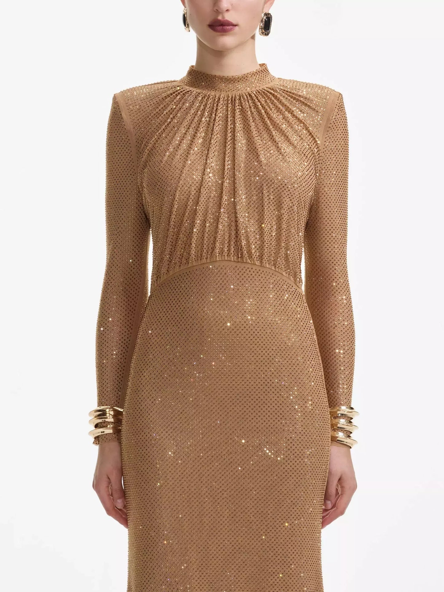 Crystal Embellished Gathered Maxi Dress - Dresses