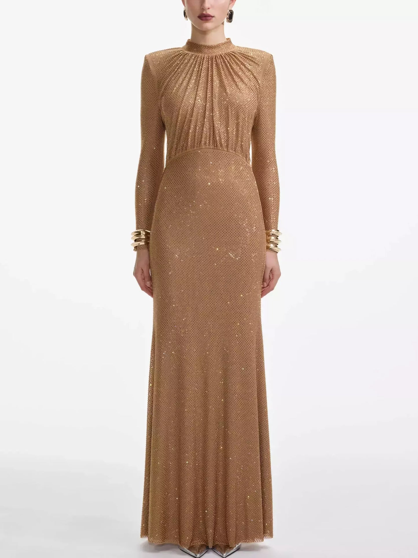 Crystal Embellished Gathered Maxi Dress - Dresses