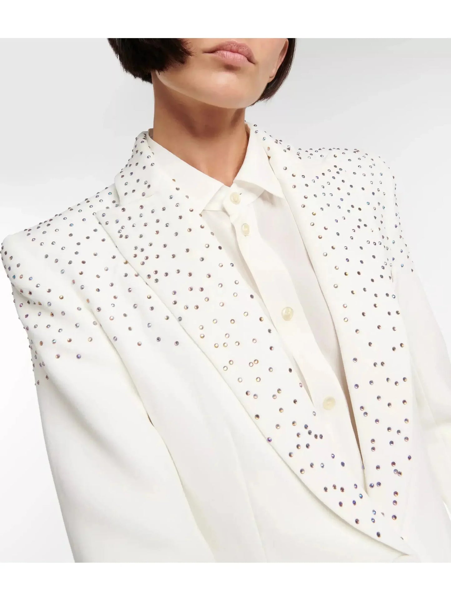 Crystal-Embellished Jacket and Skirt Set White - Suits & Sets