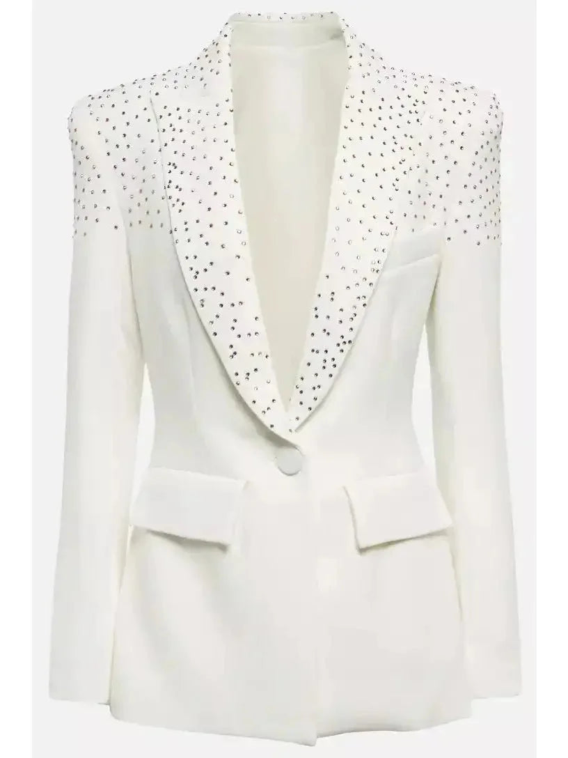 Crystal-Embellished Jacket and Skirt Set White - Suits & Sets