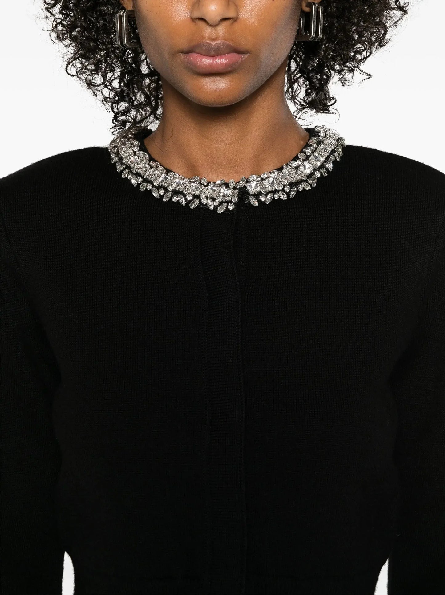 Crystal-Embellished Knit Black Cardigan and Skirt Set - Suits & Sets