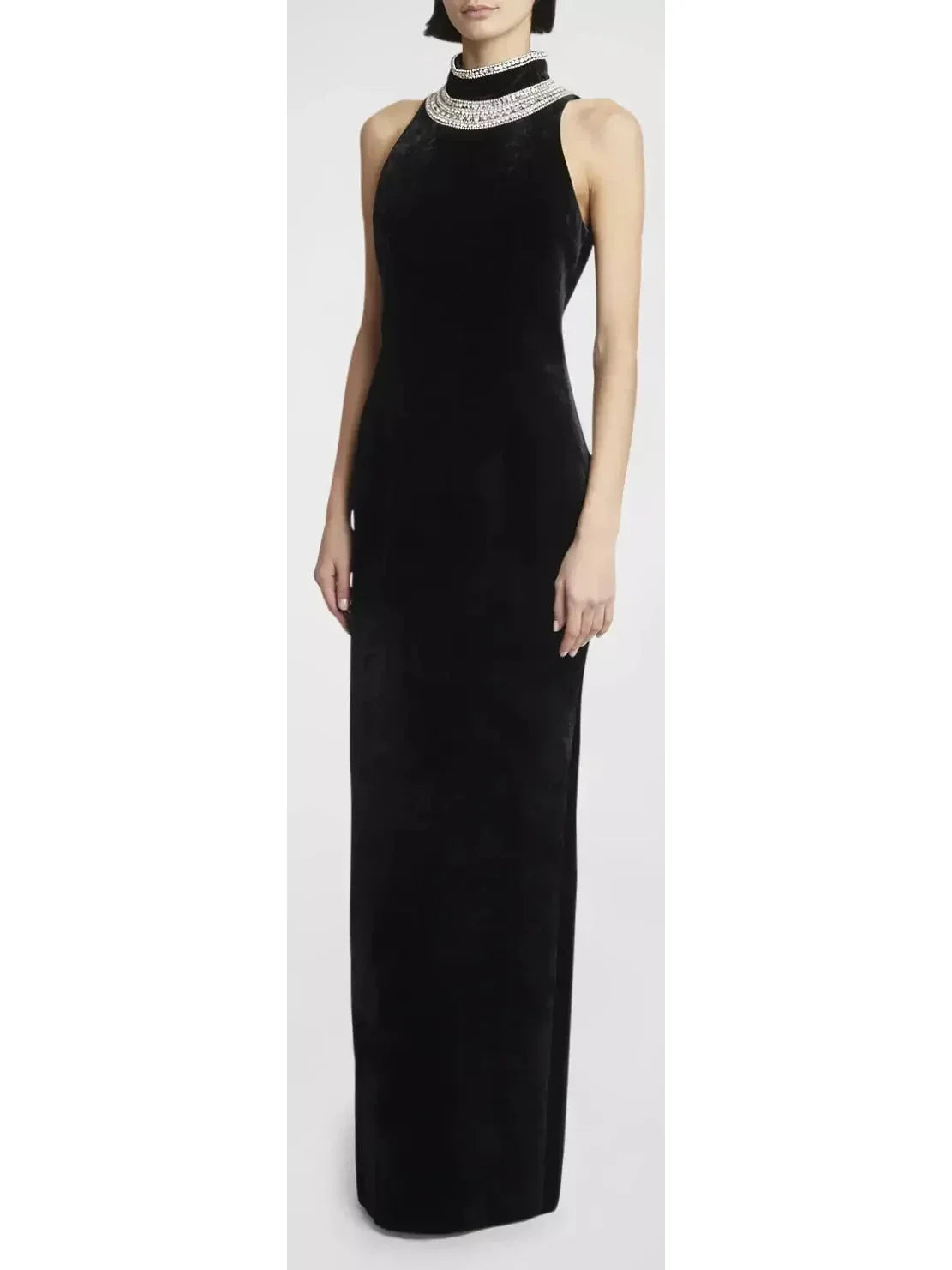 Crystal-Embellished Open-Back Velvet Gown - Dresses