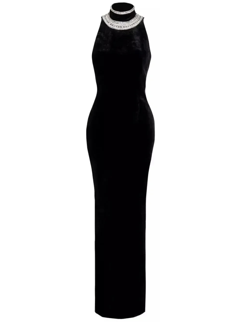 Crystal-Embellished Open-Back Velvet Gown - Dresses
