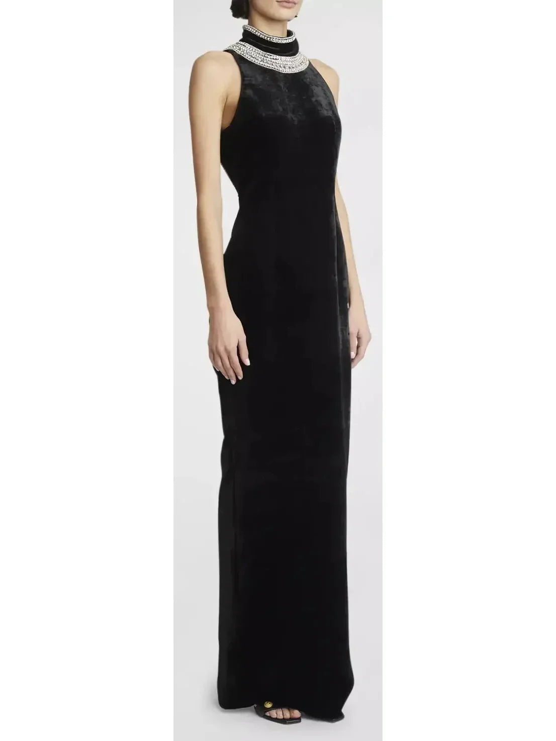 Crystal-Embellished Open-Back Velvet Gown - Dresses
