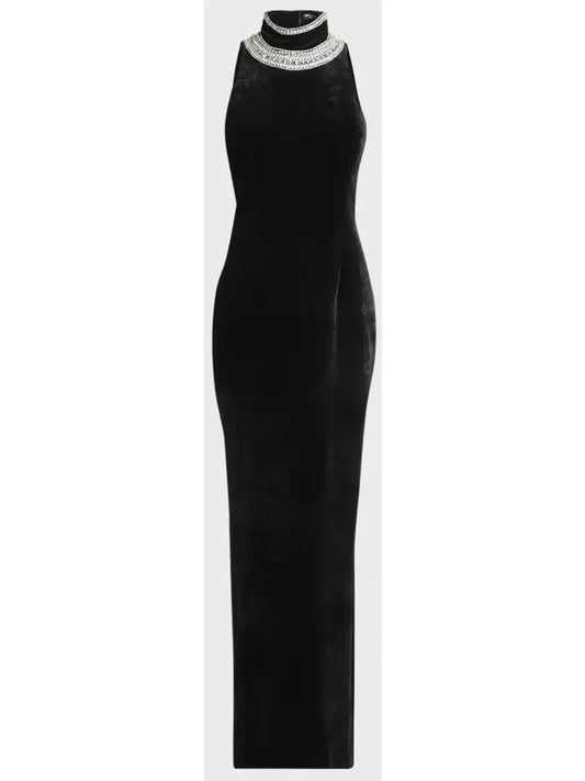 Crystal-Embellished Open-Back Velvet Gown - Dresses