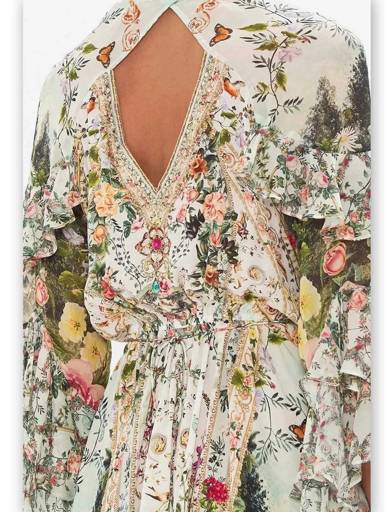 Crystal-Embellished Printed Short Frill Wrap Dress - Dresses