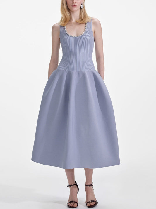 Crystal-Embellished Ribbed Stretch-Knit Midi Dress - Dresses