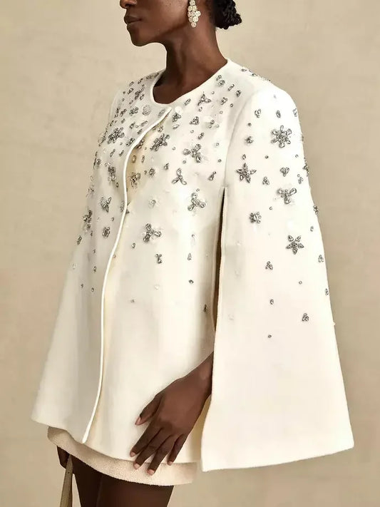 Crystal-Embellished Short Cape Coat - Coats