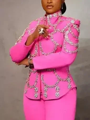 Crystal-Embellished Zip-Front Jacket in Pink - Jackets