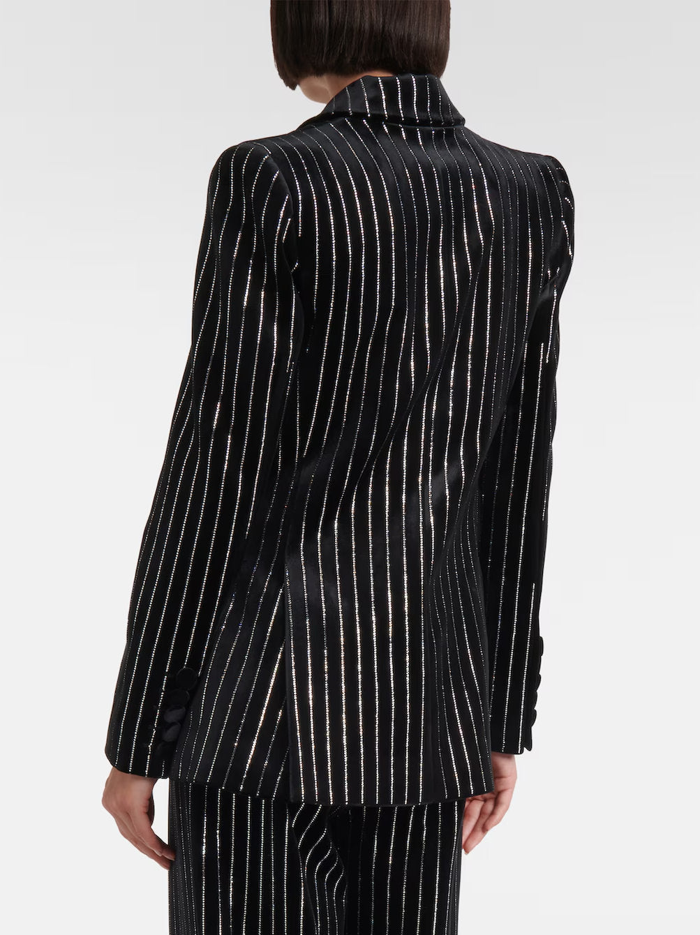 Crystal Pinstripe Black Velvet Single-Breasted Blazer - Jackets