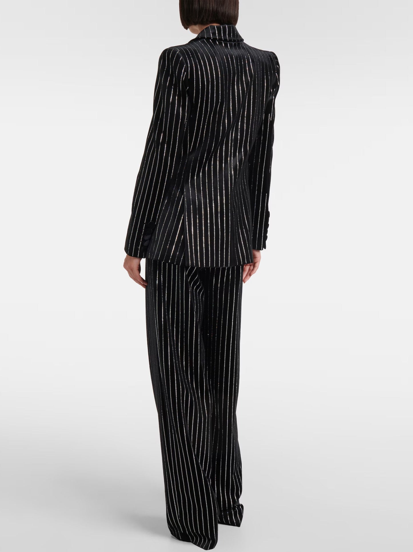 Crystal Pinstripe Black Velvet Straight Leg Pants - Jeans & Pants