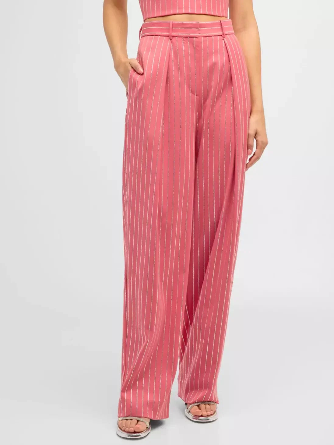 Crystal Pinstripe Pink Single-Breasted Blazer and Pant Suit - Suits & Sets