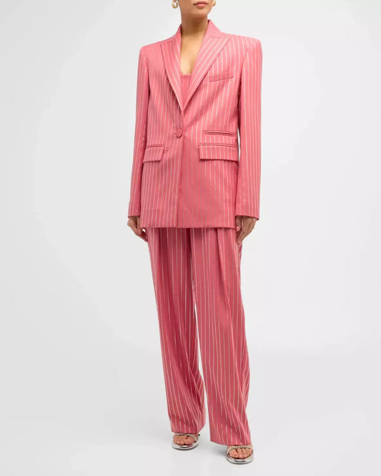 Crystal Pinstripe Pink Single-Breasted Blazer and Pant Suit - Suits & Sets