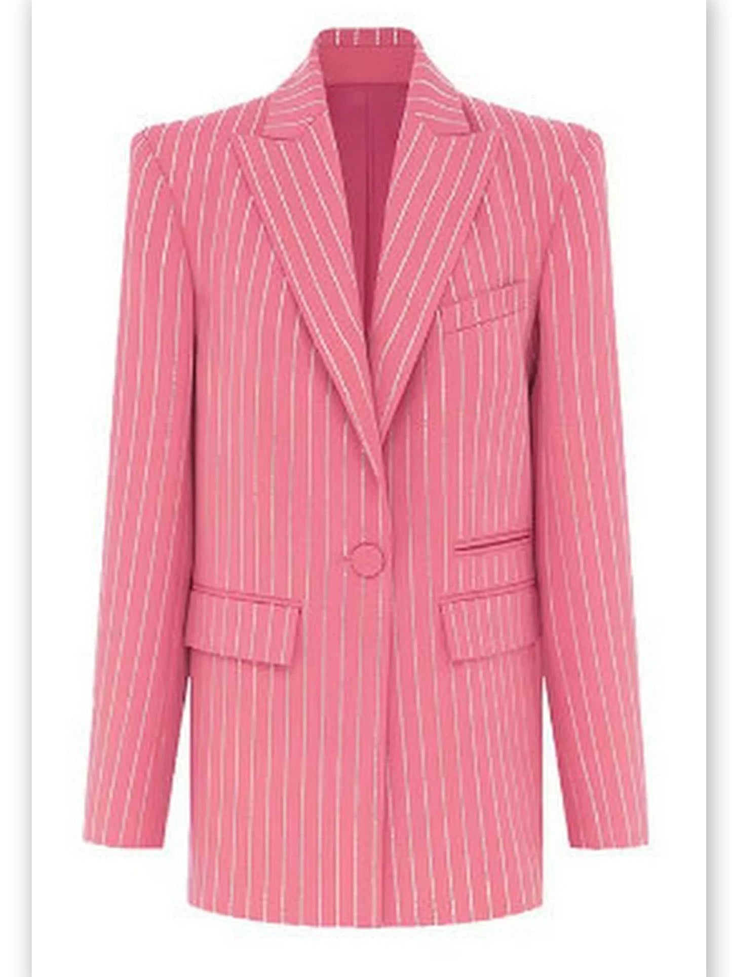Crystal Pinstripe Pink Single-Breasted Blazer and Pant Suit - Suits & Sets
