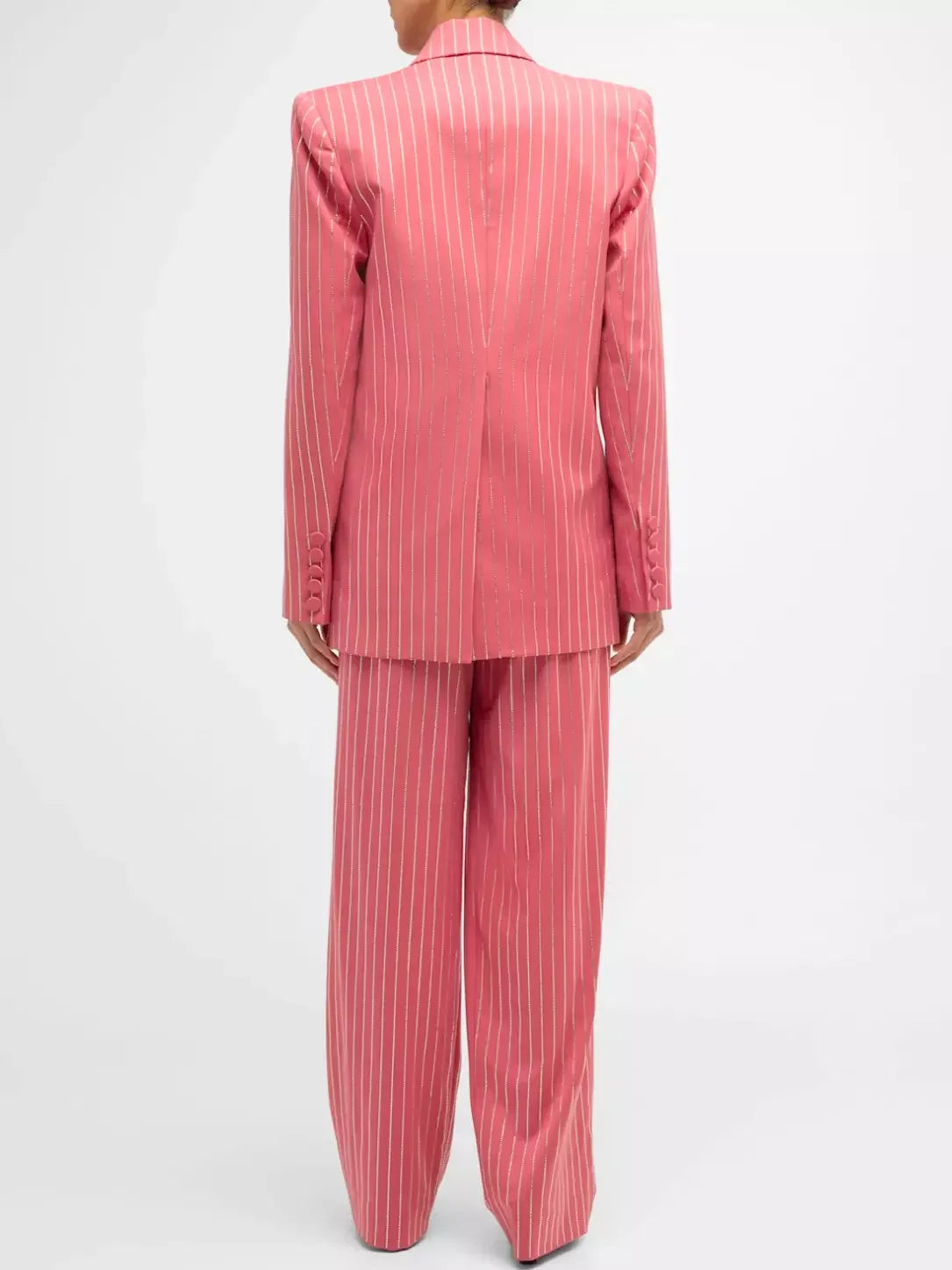 Crystal Pinstripe Pink Single-Breasted Blazer and Pant Suit - Suits & Sets