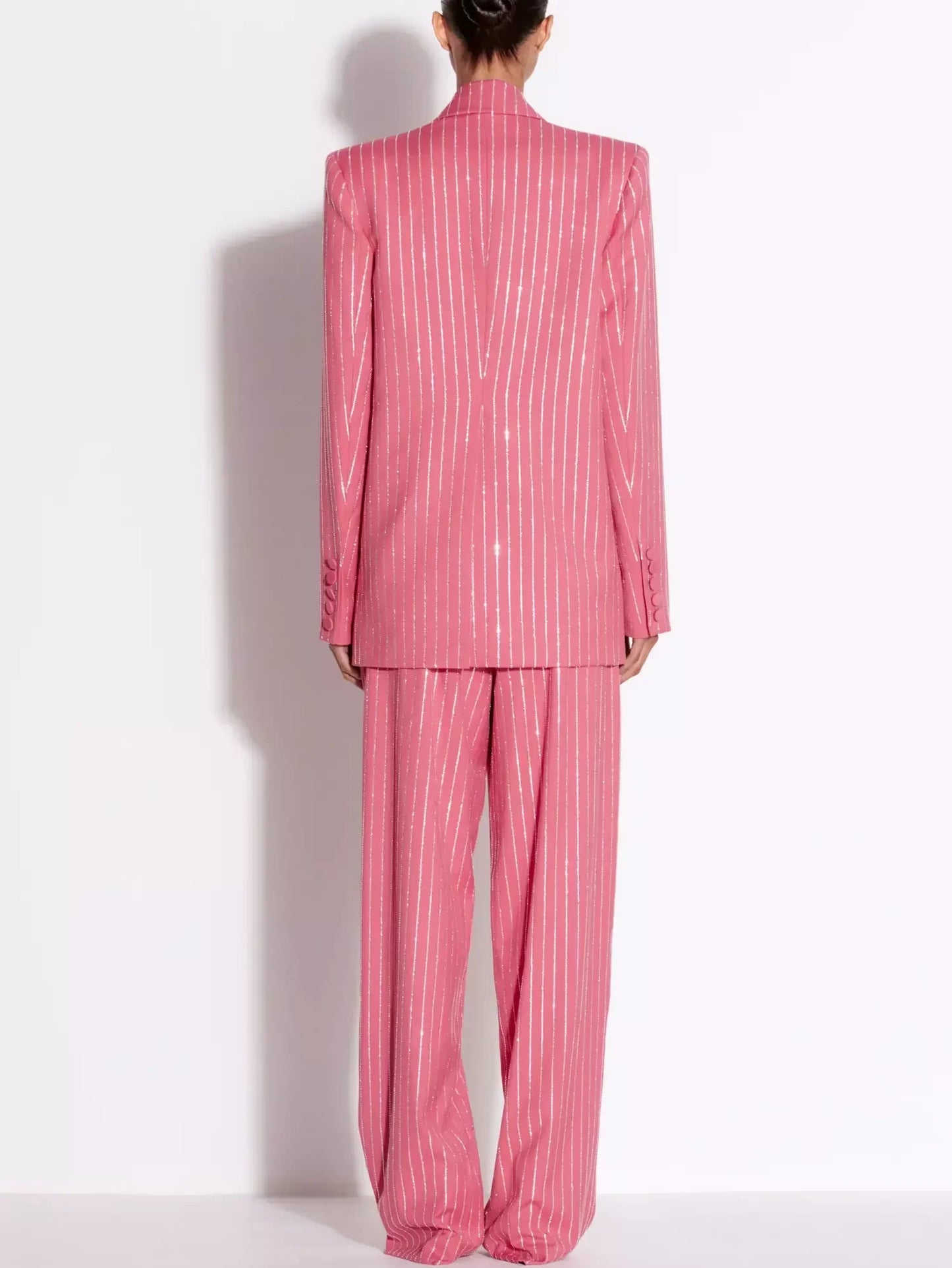 Crystal Pinstripe Pink Single-Breasted Blazer and Pant Suit - Suits & Sets