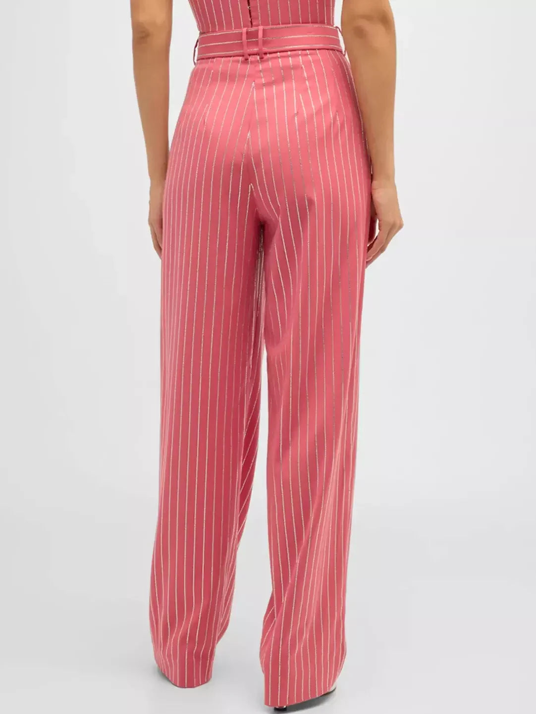 Crystal Pinstripe Pink Single-Breasted Blazer and Pant Suit - Suits & Sets