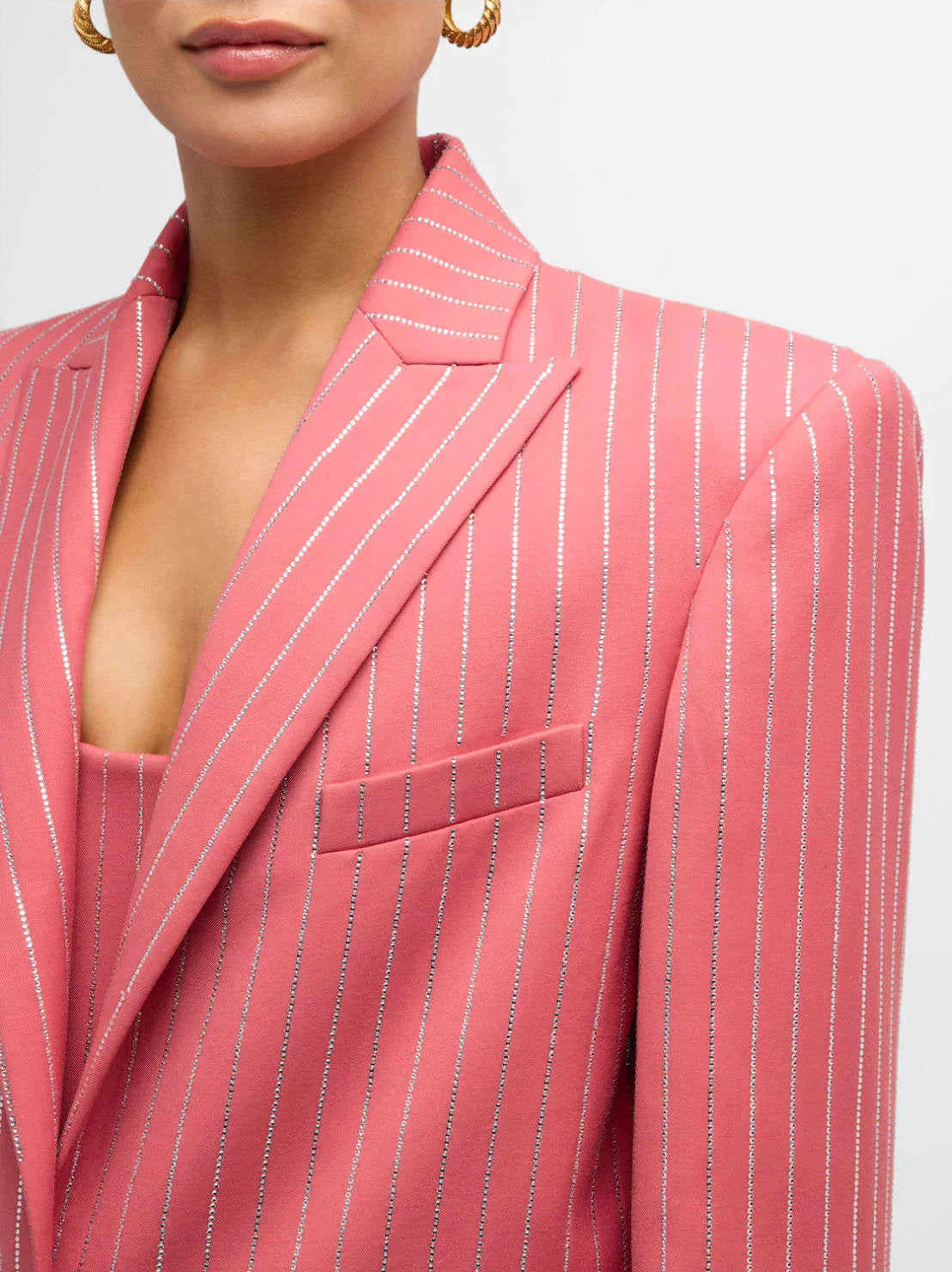 Crystal Pinstripe Pink Single-Breasted Blazer and Pant Suit - Suits & Sets