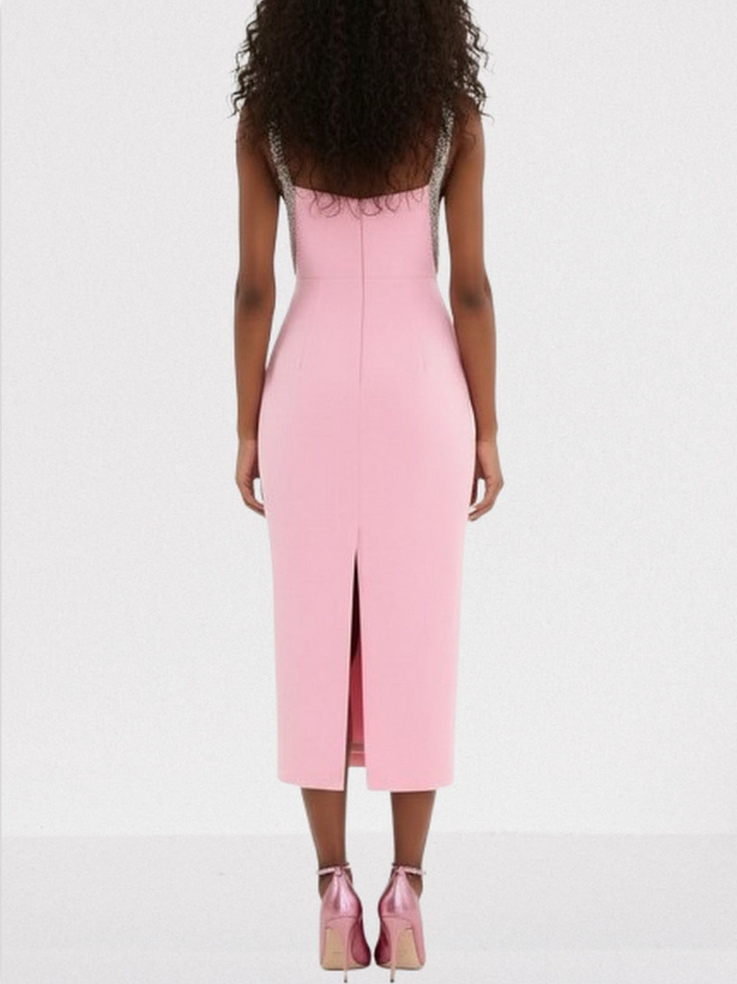 Crystal-Strap Pink Midi Dress - Dresses