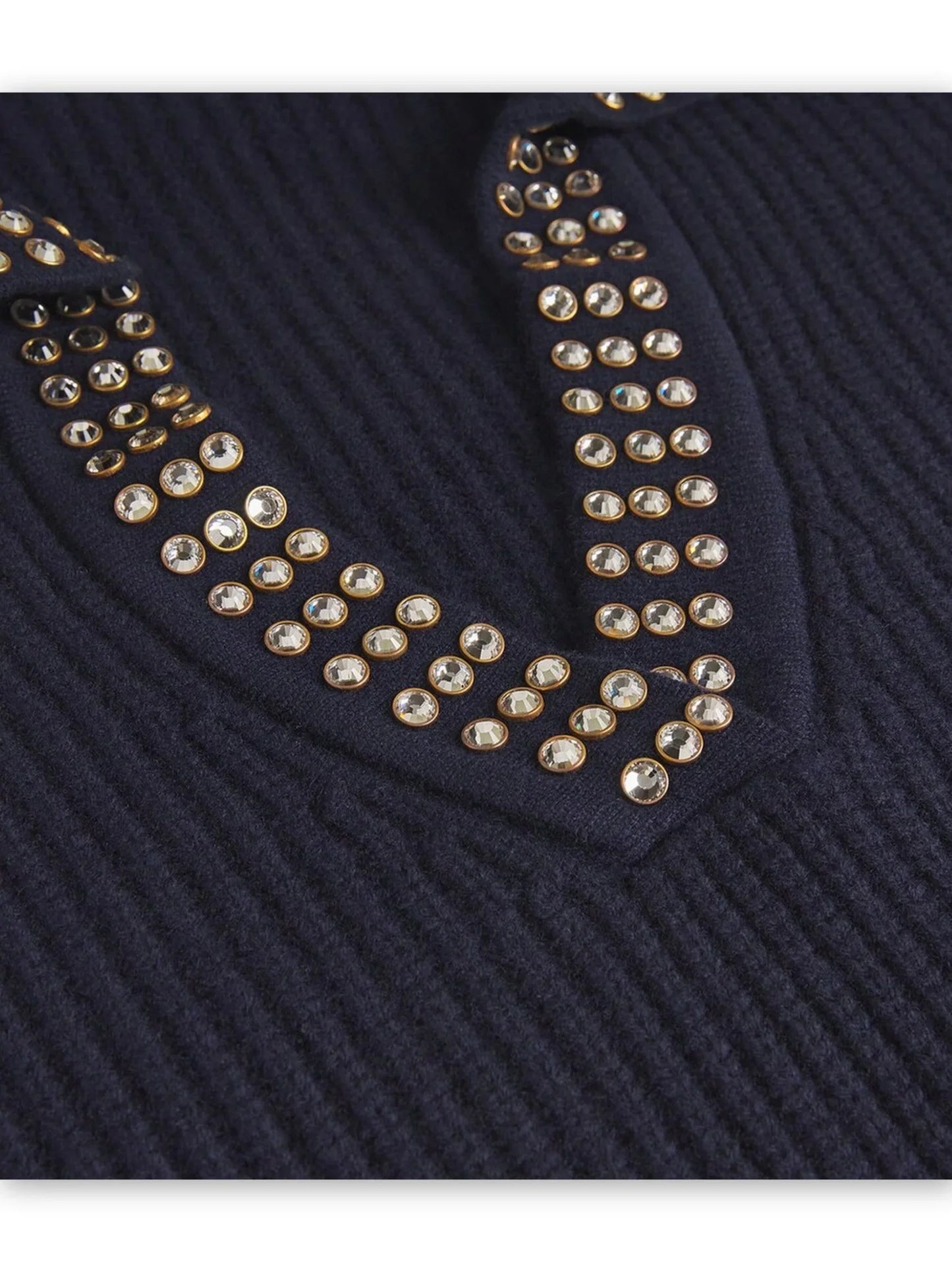 Crystal-Studded Sailor-Neck Ribbed Sweater - Sweaters & Knitwear