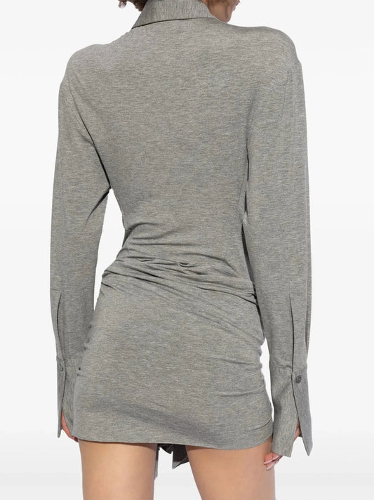 Cut-Out Draped-Detail Grey Mini Dress - Dresses