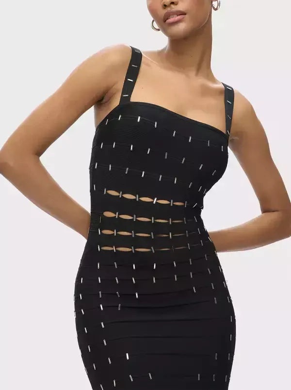 Cut-Out Embellished Sculpted Dress - Dresses