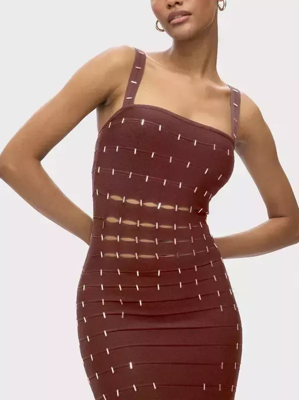 Cut-Out Embellished Sculpted Dress - Dresses
