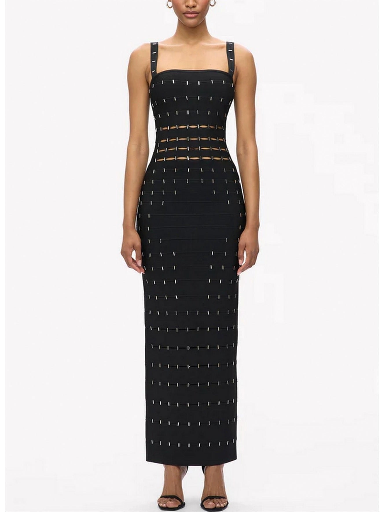 Cut-Out Embellished Sculpted Dress - S / Black - Dresses