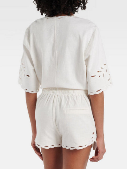 Cut-Out Embroidered Cotton T-Shirt and Short Set - Suits & Sets