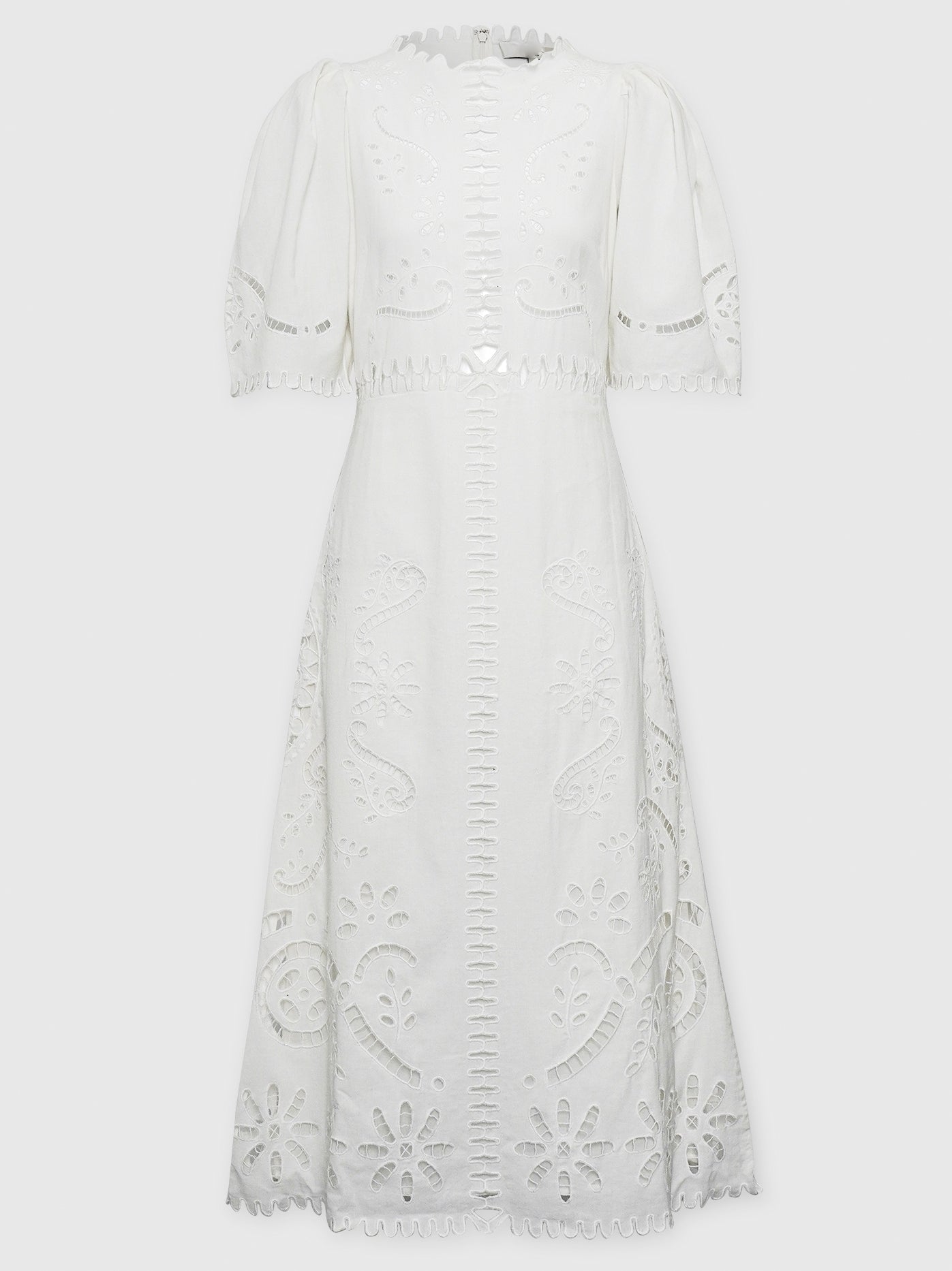 Cut-Out Embroidered White Cotton Midi Dress - Dresses