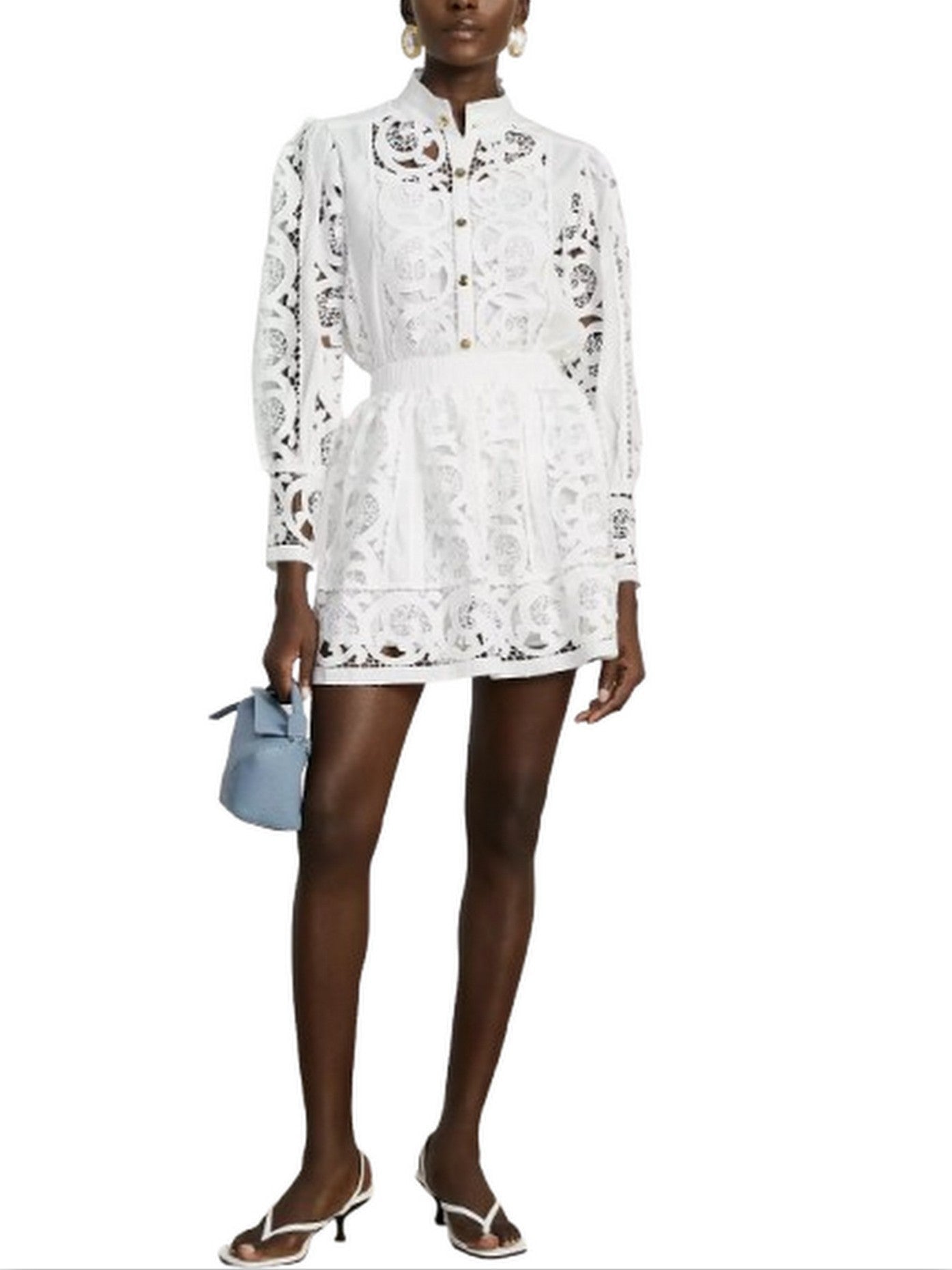 Cut-Out Lace-Embroidered Blouse and Skirt Set - Suits & Sets